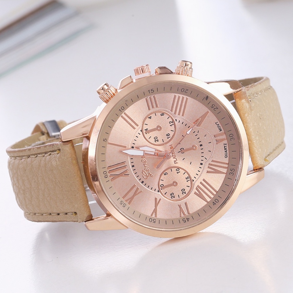 Beige Roman Numerals Analog Quartz Watch NWT